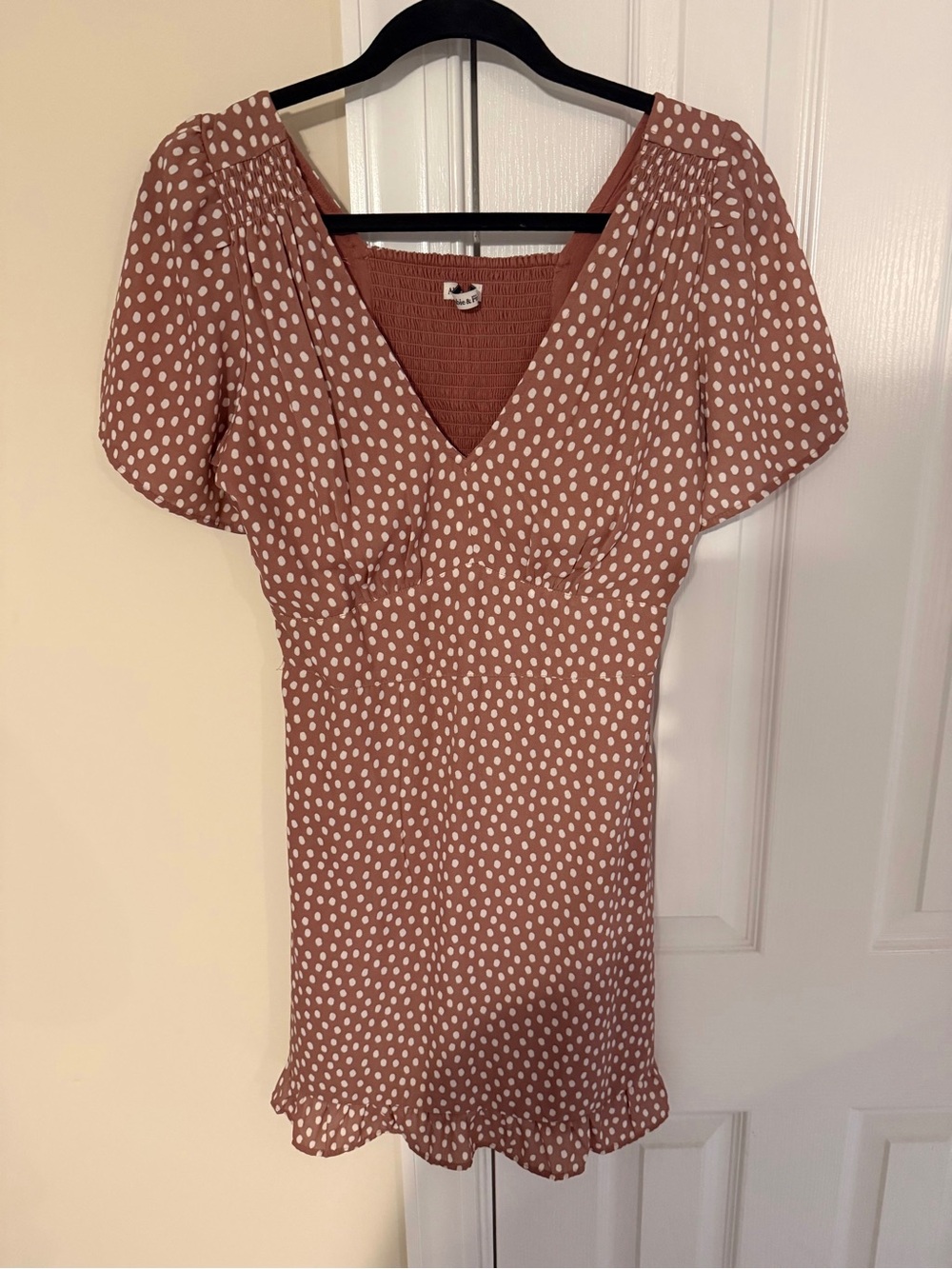 Abercrombie & Fitch Rust Pink Polka Dot V-Neck Mini Dress